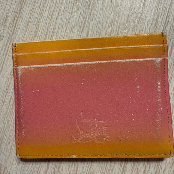 Christian Louboutin Vibrant Pink and Orange Studded Card Holder - Picture 2 of 3